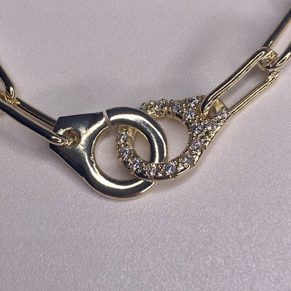 GOLD & PAVE CRYSTAL HANDCUFF BRACELET - Picture 3 of 3